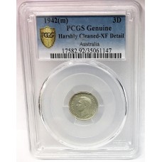 AUSTRALIA 1942M . THREEPENCE . PCGS XF . VERY SCARCE